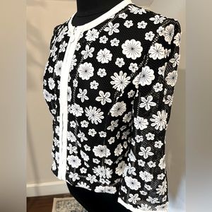 ZELDA Vintage Black/White Floral Faux Leather Cutout Mesh Jacket